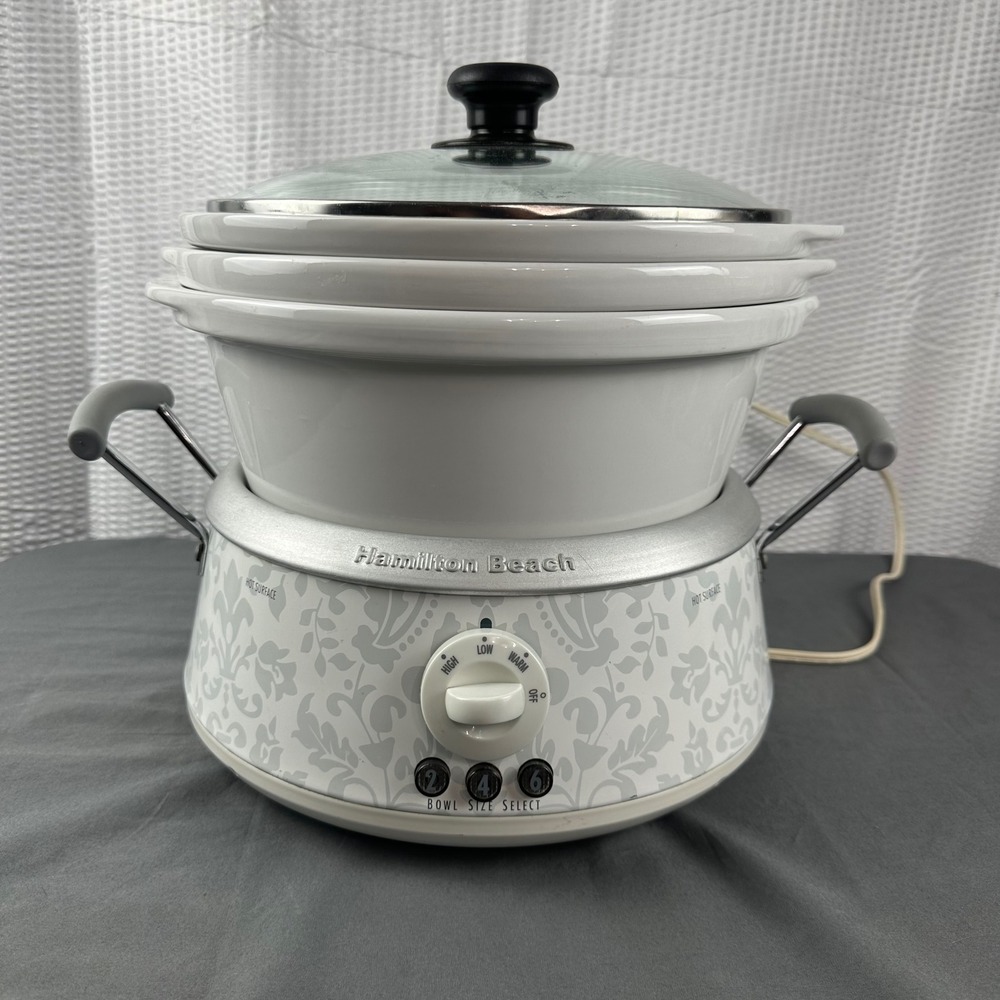 Hamilton Beach 3-in-1 Slow
Cooker 33133 White Crock Pots 2, 4,& 6 Qt. w/Lid